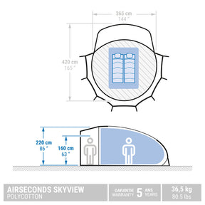 QUECHUA (ケシュア) キャンプ バブルテント ポリコットン AirSeconds Skyview 2人用 1ベッドルーム